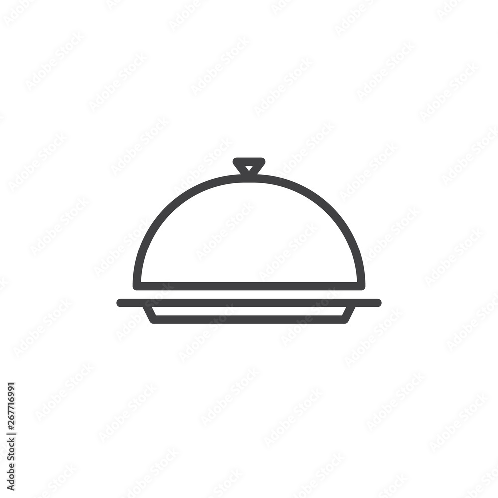 Restaurant cloche line icon. linear style sign for mobile concept and web design. Food serving tray outline vector icon. Symbol, logo illustration. Pixel perfect vector graphics Restaurant cloche line icon. linear style sign for mobile concept and web design. Food serving tray outline vector icon. Symbol, logo illustration. Pixel perfect vector graphics