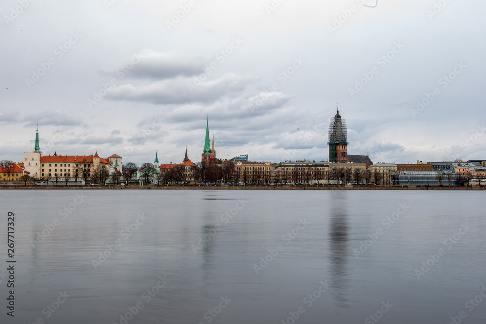 riverside view to the old city center of Riga, Latvia