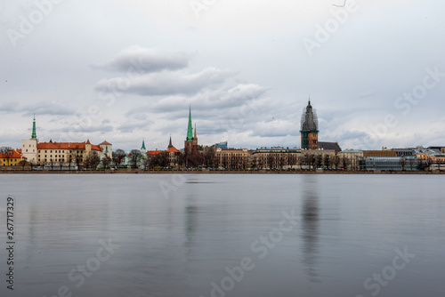 riverside view to the old city center of Riga  Latvia