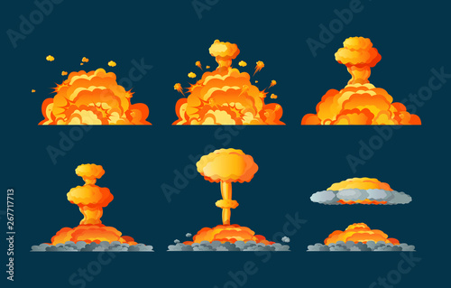 Frame animation with effect of burning, explosion, divided into frames.