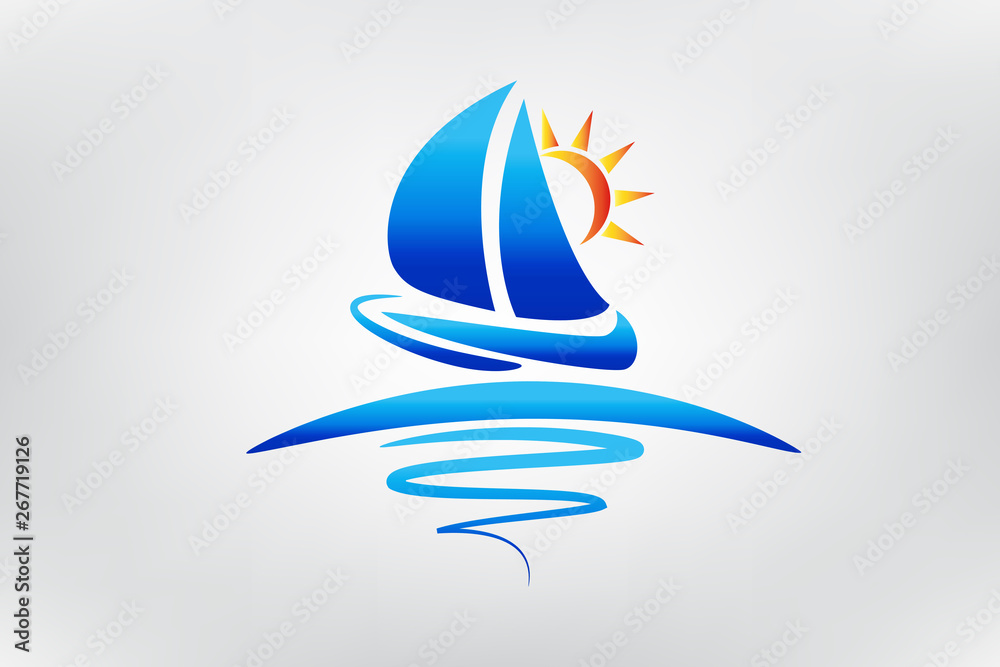 Boat Waves And Sun Logo Vector