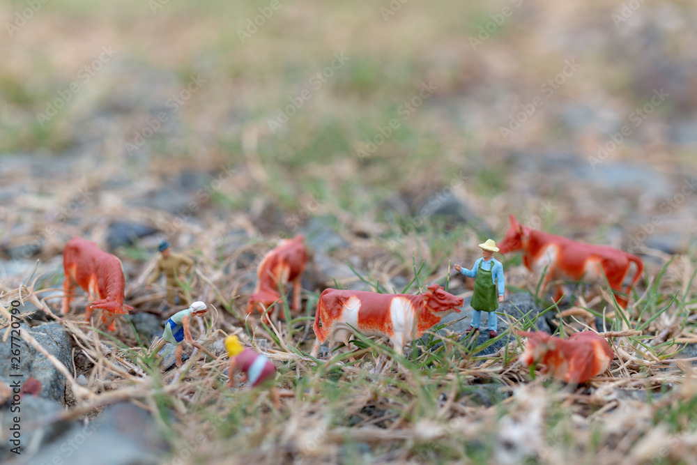 Miniature people : Gardener working on The field , farmer and gardening concept Miniature people : Gardener working on The field , farmer and gardening concept