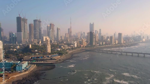 Mumbai, India, Worli sea link bridge, 4k aerial drone footage