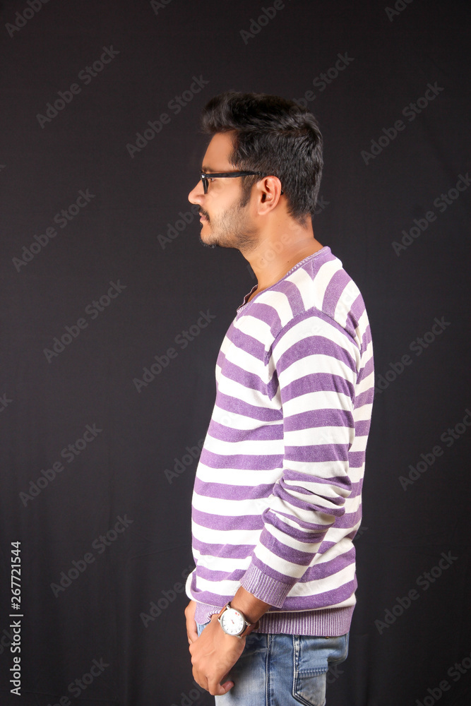 Collage Student In white and purple lining t-shirt 