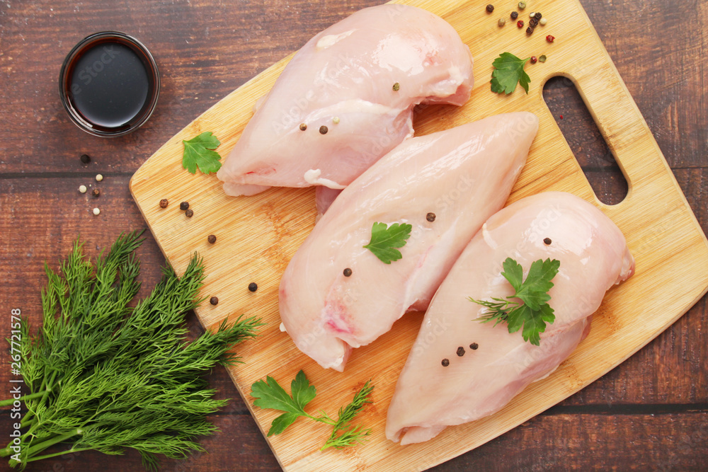 Chicken fillet with pepper and green ready for cooking Chicken fillet with pepper and green ready for cooking