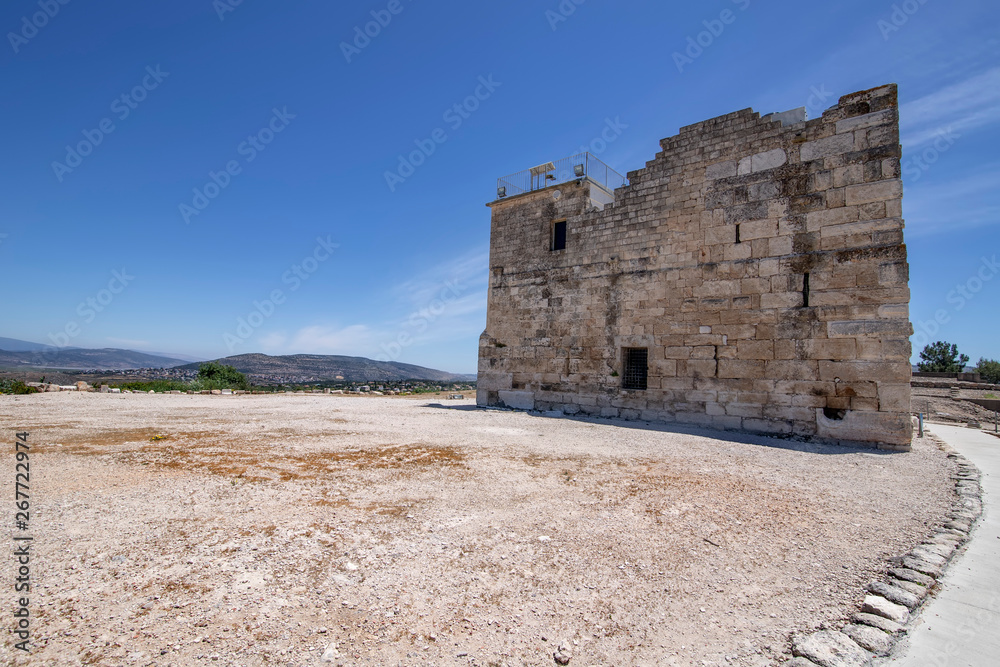 View of the ancient citadel of the historic city of Ziporyn, National Park, Israel. Tourism and travel