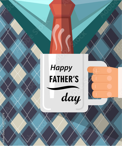 Happy father s day , a coffee cup congratulation. Best dad postcard.