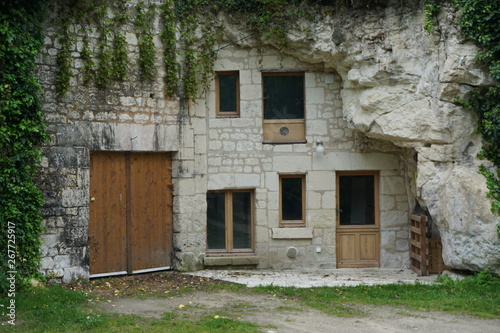 limestone troglodyte house built in the hillside in the Loire Valley, France