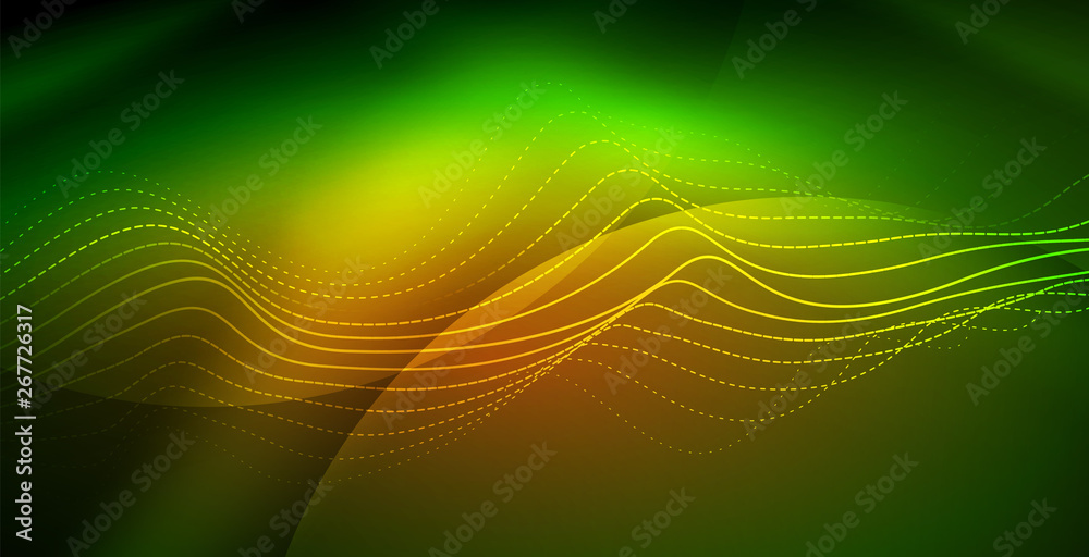 Glowing abstract wave on dark, shiny motion, magic space light. Techno abstract background Glowing abstract wave on dark, shiny motion, magic space light. Techno abstract background