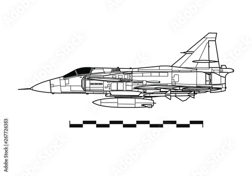 SAAB 37 VIGGEN. Outline vector drawing