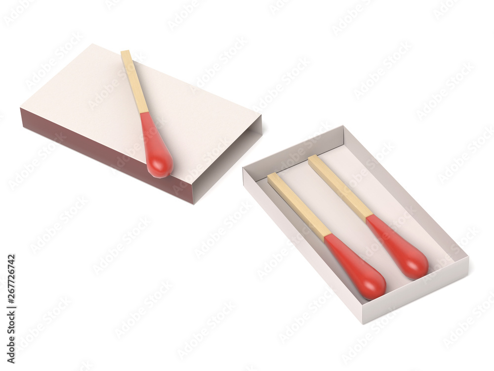 Matchsticks in open box. 3d rendering illustration isolated