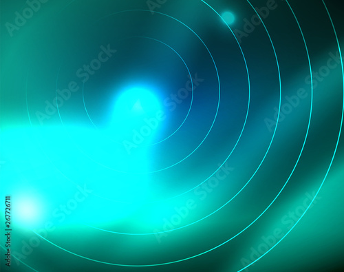 Blue neon circles  abstract circular lines. Glowing circle abstract pattern background