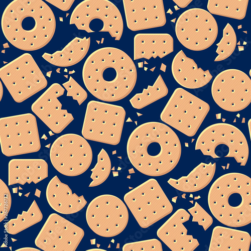 Tasty crackers, cookies vector seamless pattern