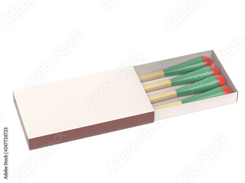 Matchsticks in a box. 3d rendering illustration isolated