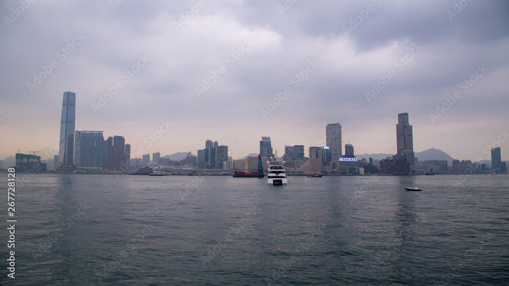 Sightseeing around Hong Kong Island in Public park name Central and Western District Promenade in HK Main Land with lot of people enjoy view and relaxing