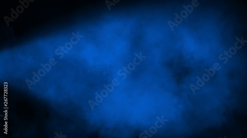 Abstract blue spotlight with smoke mist fog on a black background. Texture background for graphic web design