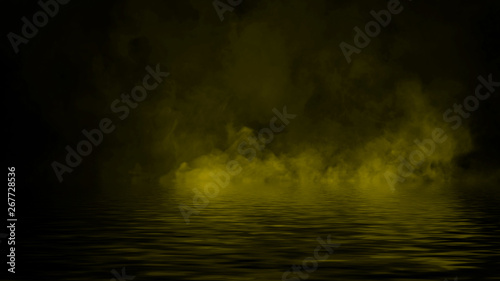 Smoke with reflection in water. Mistery fog texture overlays background