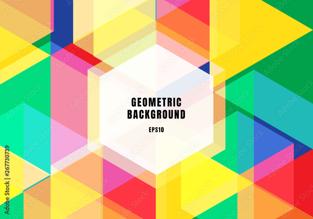 Abstract background colorful geometric hexagons overlapping trendy concept.