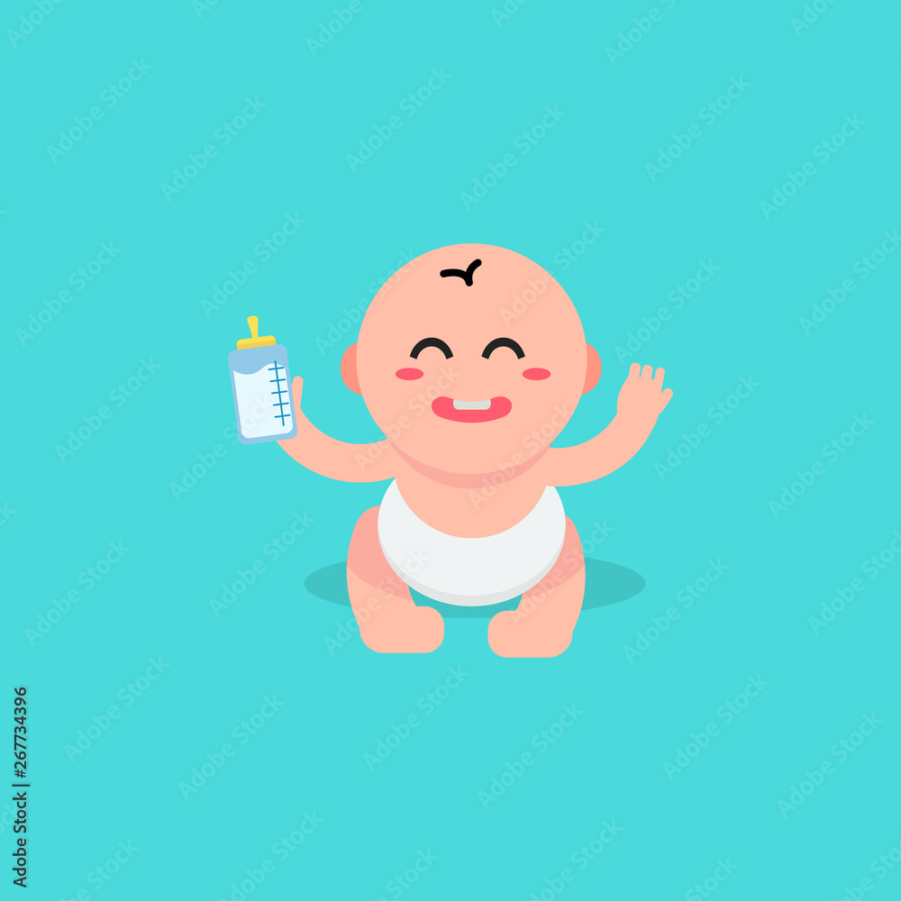 Happy baby cartoon holding  kid character in flat style with blue  background vector illustration Stock Vector | Adobe Stock