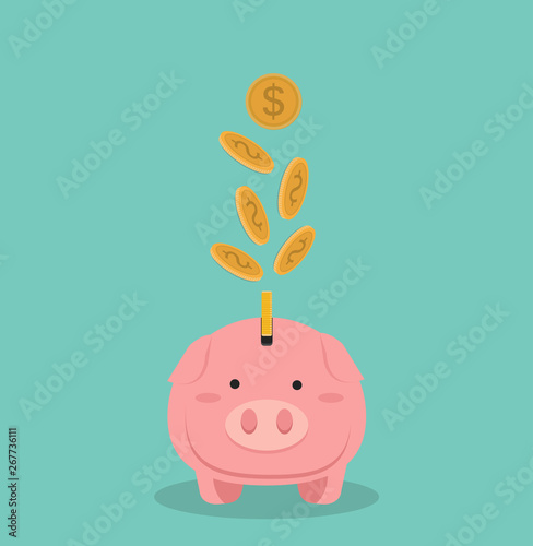 Money falling on Piggy bank vector