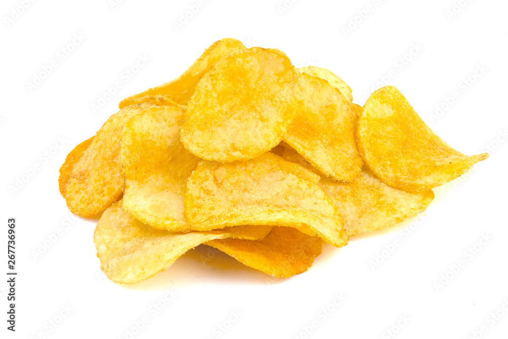 Potato chips isolated on white background. Potato chips isolated on white background.