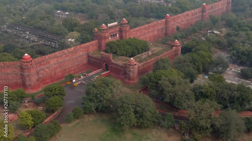 Red fort in Delhi, India, 4k aerial drone footage
