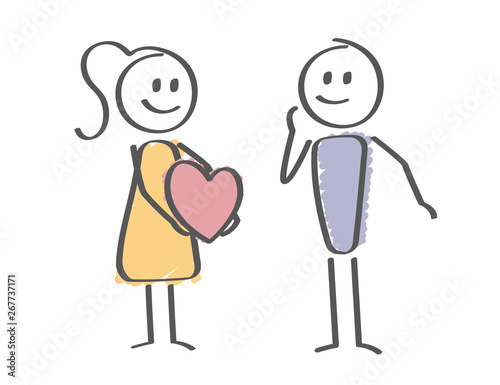 Stick Figure - love - woman giving man a heart