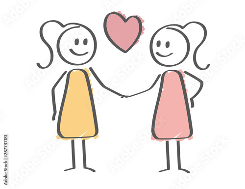Stick Figure - love - women holding hands - heart