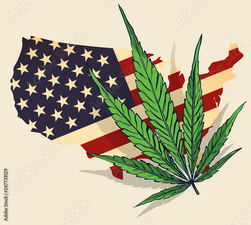 USA map as a USA flag and cannabis leaf.