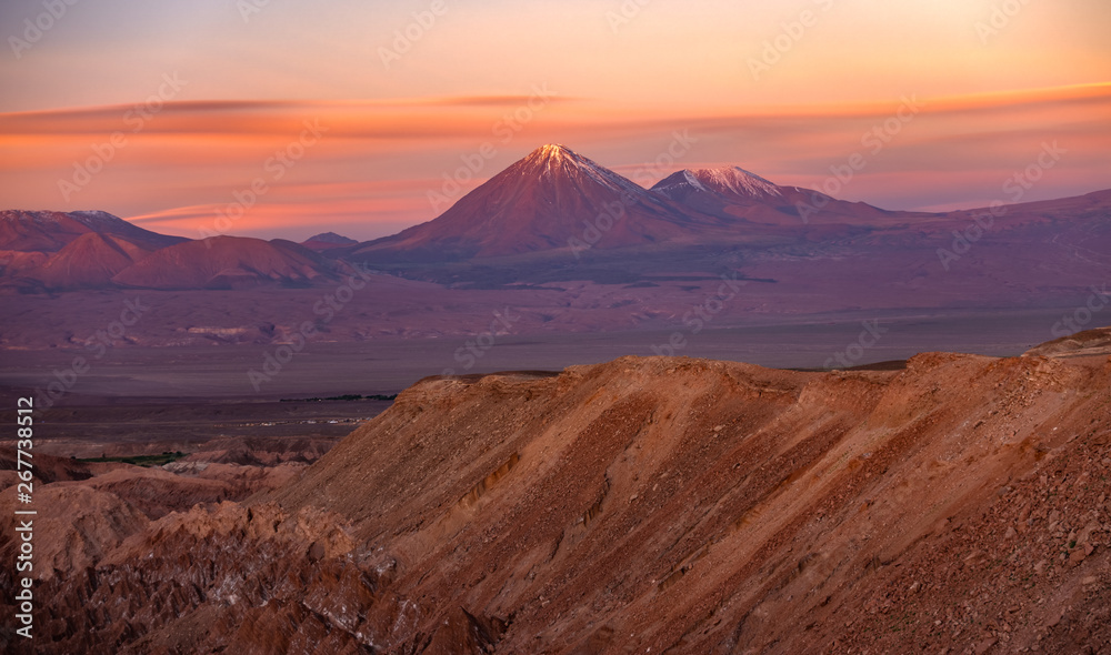 Sunset long exposure of Licancabur volcano from Mars Valley, Atacama