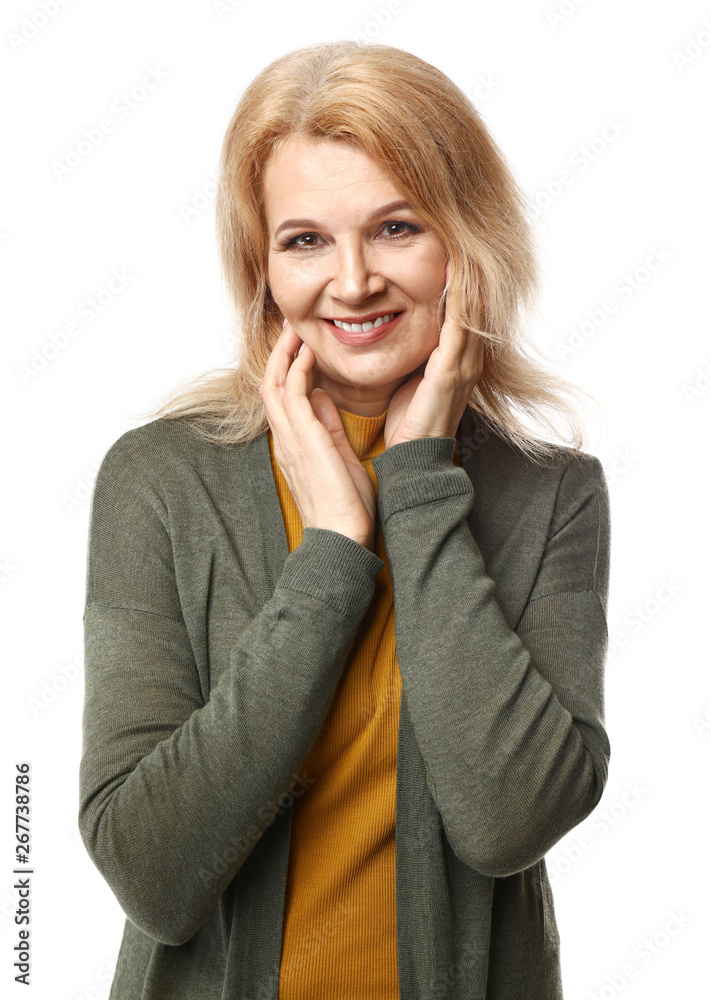 Portrait of beautiful mature woman on white background Portrait of beautiful mature woman on white background