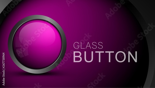 Pink round shape web button with metal frame. Button for ui apps and games.