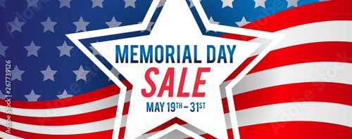 Memorial Day Sale Banner Vector illustration. Star on USA Flag Background