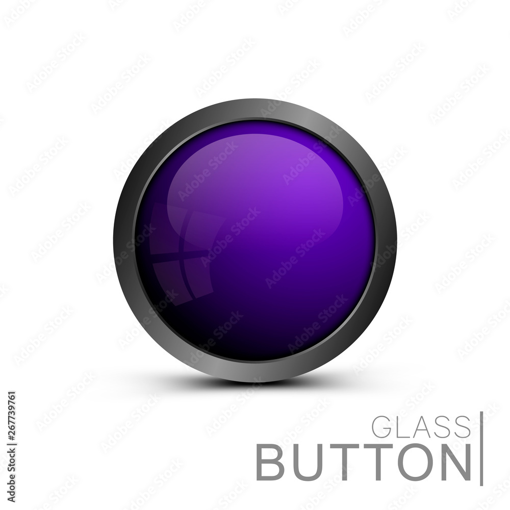 Modern glass button round shape for web design. Vector purple button for design ui, app and games.