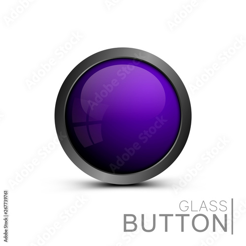 Modern glass button round shape for web design. Vector purple button for design ui, app and games.