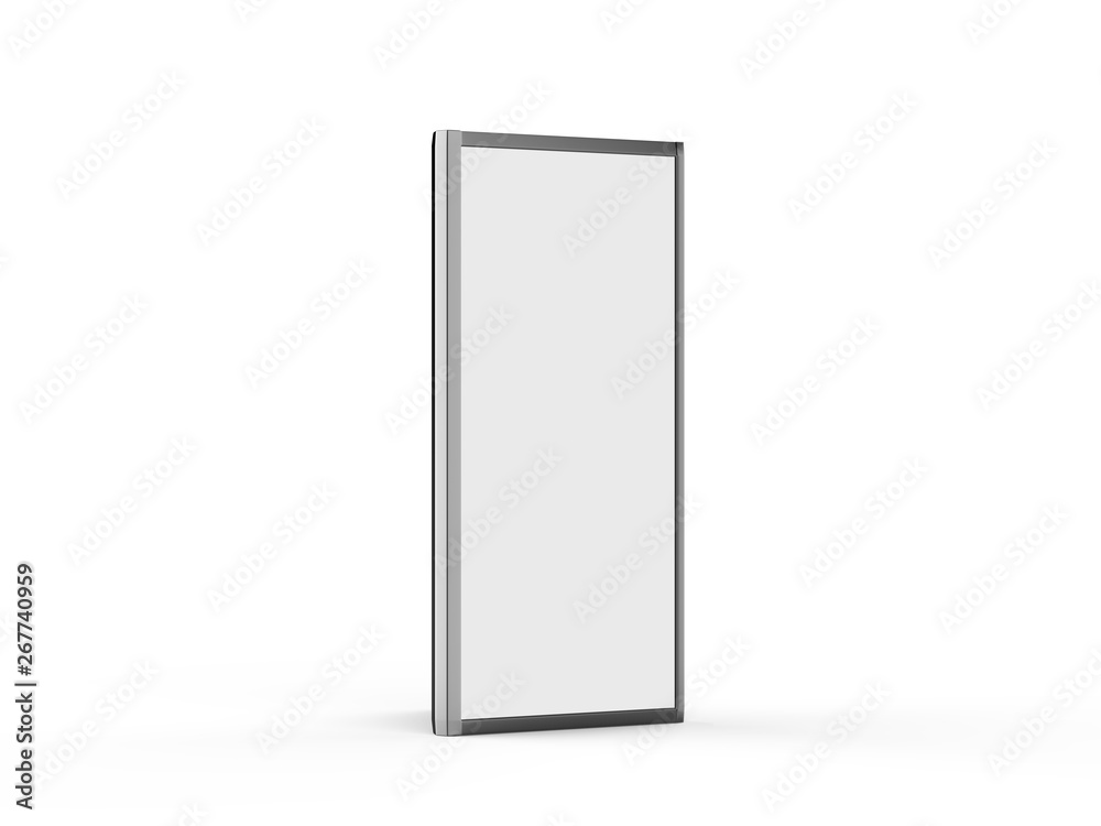 aluminum triangular booth display tower, 3 sided display stand rack fabric advertising system for trade show, 3d illustration aluminum triangular booth display tower, 3 sided display stand rack fabric advertising system for trade show, 3d illustration