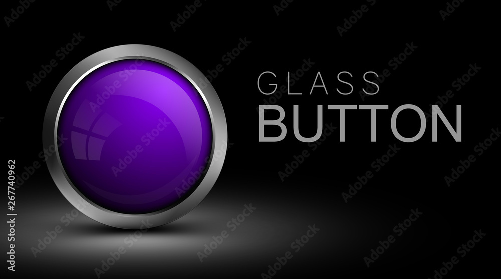 Trendy, glass, purple button for web interface. Vector element for web design and app.