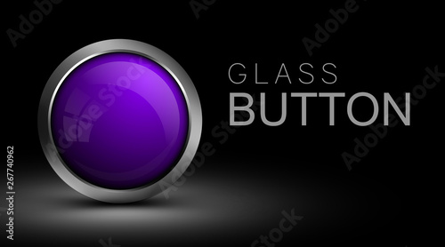 Trendy, glass, purple button for web interface. Vector element for web design and app.