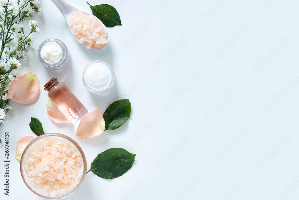 skin care concept. flat lays of skincare remedies style in package with blank label with natural materials isolated on white background with copy space skin care concept. flat lays of skincare remedies style in package with blank label with natural materials isolated on white background with copy space