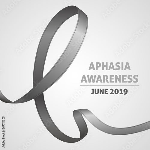 A square vector image with a gray ribbon as a symbol of aphasia awareness. A world aphasia awareness month. A template for a medicine flyer poster card design  photo