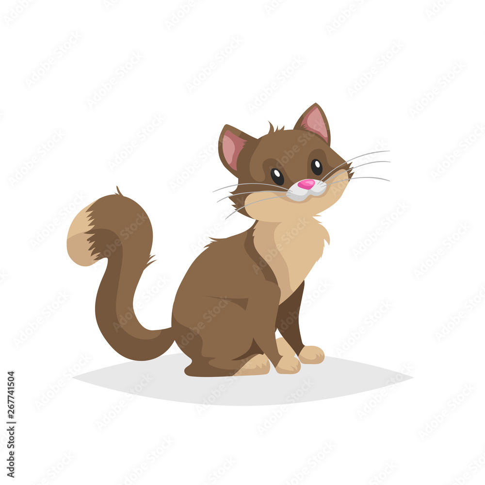 Cute brown cartoon cat sitting. Domestic farm animal. Pet drawing. Flat comic style. Ideal for education. Vector illustration isolated on white background. Stock Vector | Adobe Stock Cute brown cartoon cat sitting. Domestic farm animal. Pet drawing. Flat comic style. Ideal for education. Vector illustration isolated on white background. Stock Vector | Adobe Stock