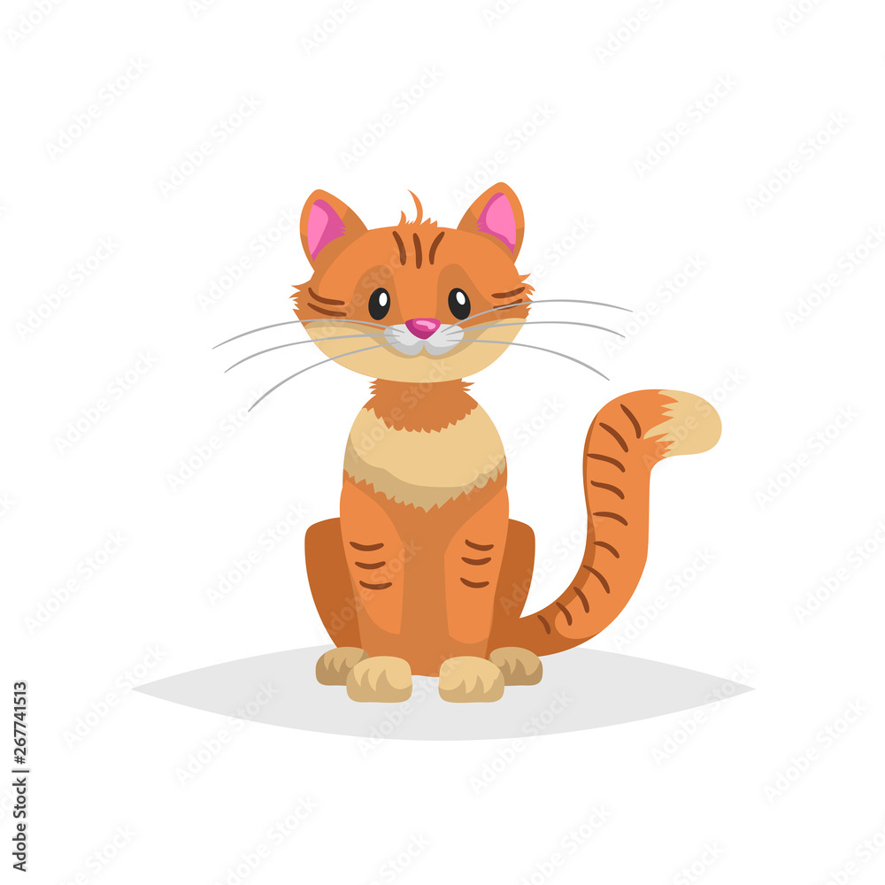 Cute red cartoon cat sitting. Domestic ginger farm animal. Pet drawing.  Flat comic style. Ideal for education. Vector illustration isolated on  white background. Stock Vector | Adobe Stock