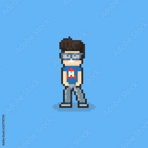 Pixel nerd guy character design.8bit.