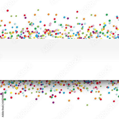 colored confetti with free white banner for text