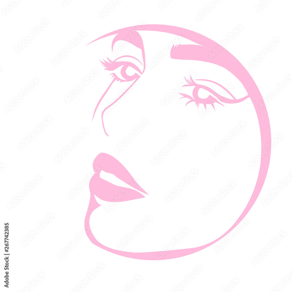 Fashion illustration of girl. Continuous line drawing of female face, minimalism, make-up, woman beauty, vector illustration for t-shirt design, print graphics style. Tattoo, logo. Woman's portrait. Fashion illustration of girl. Continuous line drawing of female face, minimalism, make-up, woman beauty, vector illustration for t-shirt design, print graphics style. Tattoo, logo. Woman's portrait.
