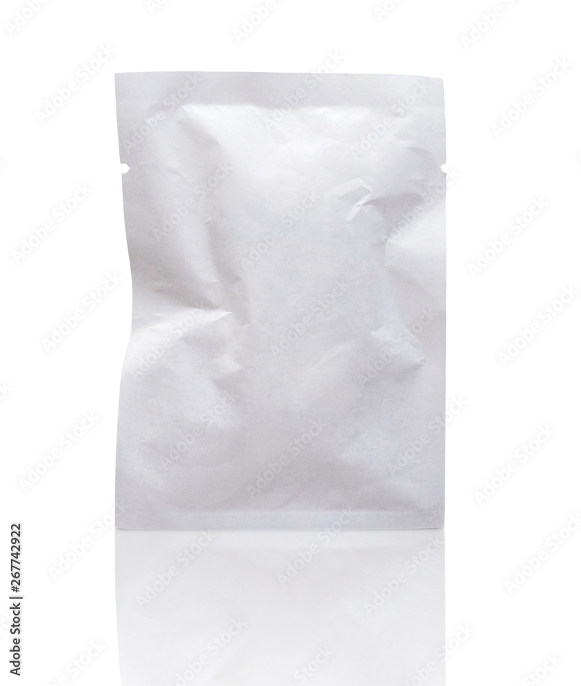 blank white packaging paper sachet isolated on white background with clipping path blank white packaging paper sachet isolated on white background with clipping path