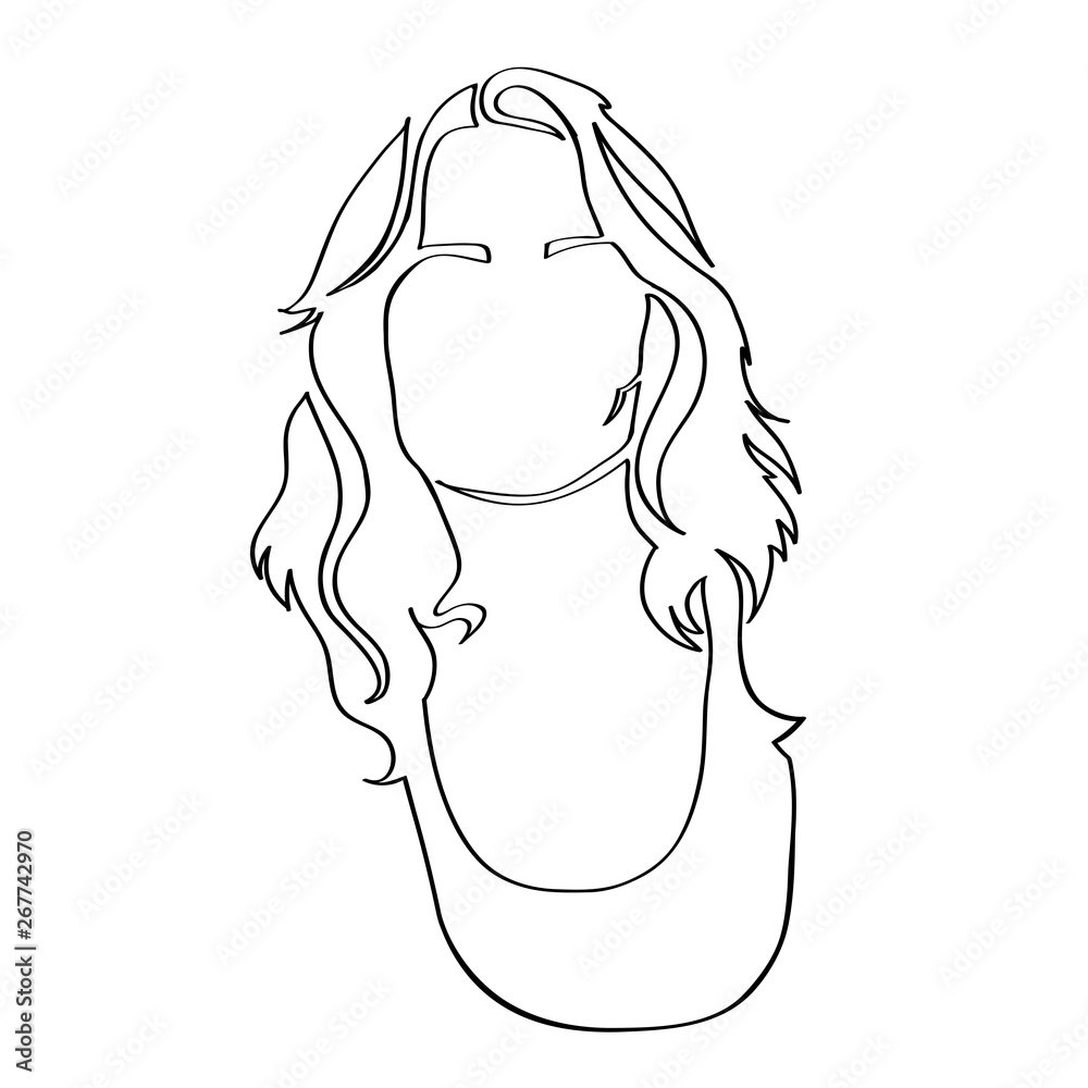 Fashion illustration of girl with long curly hair. Continuous line drawing  of female face and hairstyle, minimalism, woman beauty, vector illustration  for t-shirt design, print graphics style. Stock Vector | Adobe Stock