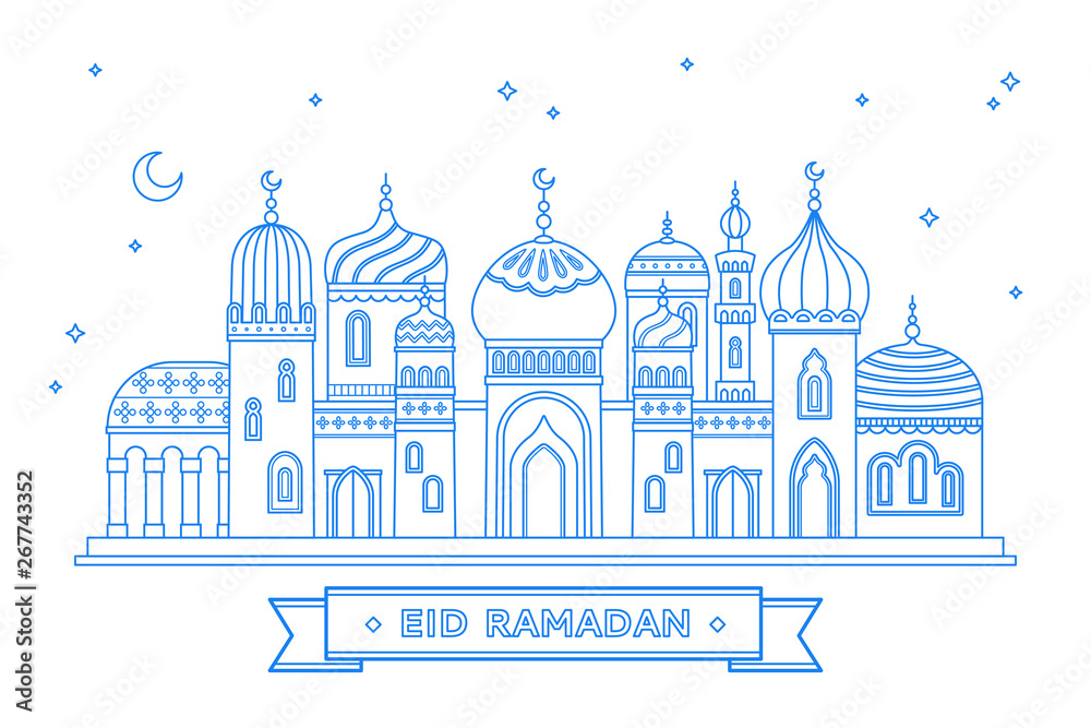 Cute mosque in thin line style