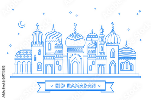 Cute mosque in thin line style