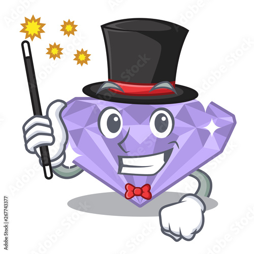 Magician violet diamond in the cartoon box